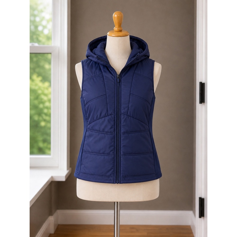 Avia Womens Navy Blue Hooded Puffer Vest XL 16-18 Full Zip Quilted Layering